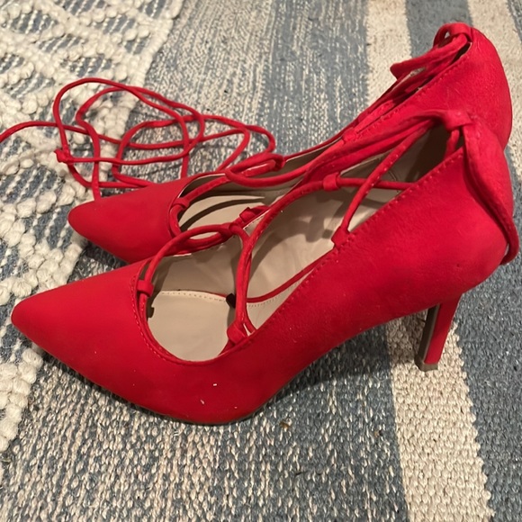 Brash womens heels suede microfiber red lace up heels size 6.5 - Picture 3 of 7
